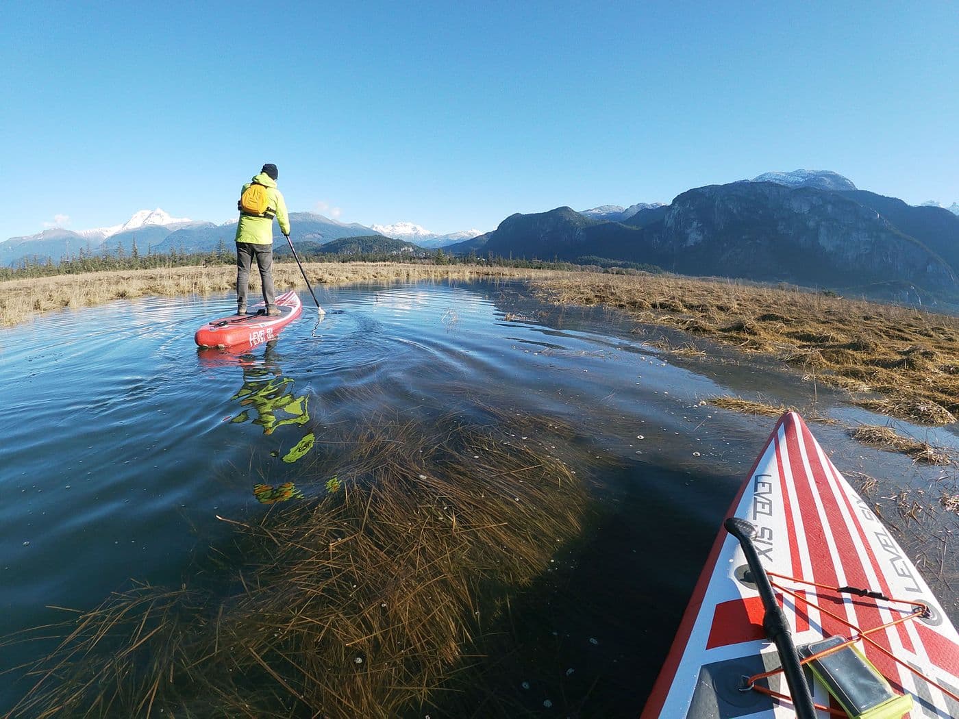 Paddleboarding along Squamish-Estuary, BC.