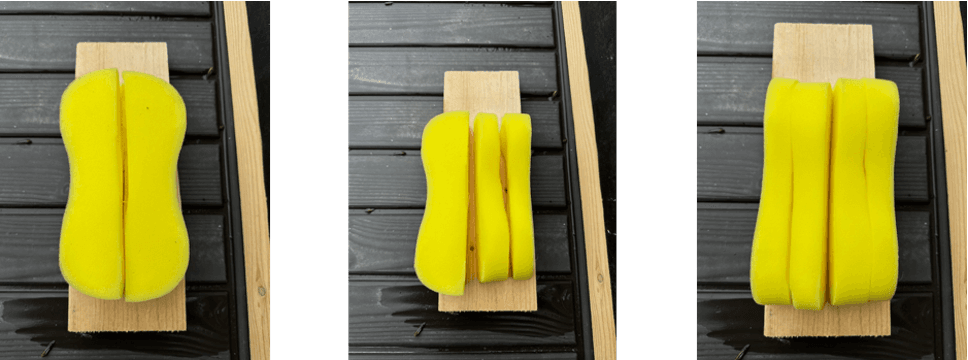 A photo of a sponge to turn into a "fish" for canoe games.